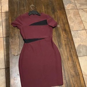 Maroon mini dress with black mesh peekaboo. Express size 0